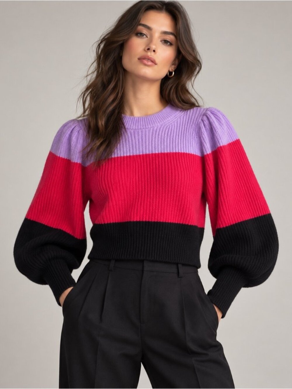 Wool Cashmere Sweater XS Colorblock Puff Sleeve A.L.C. Designer Top